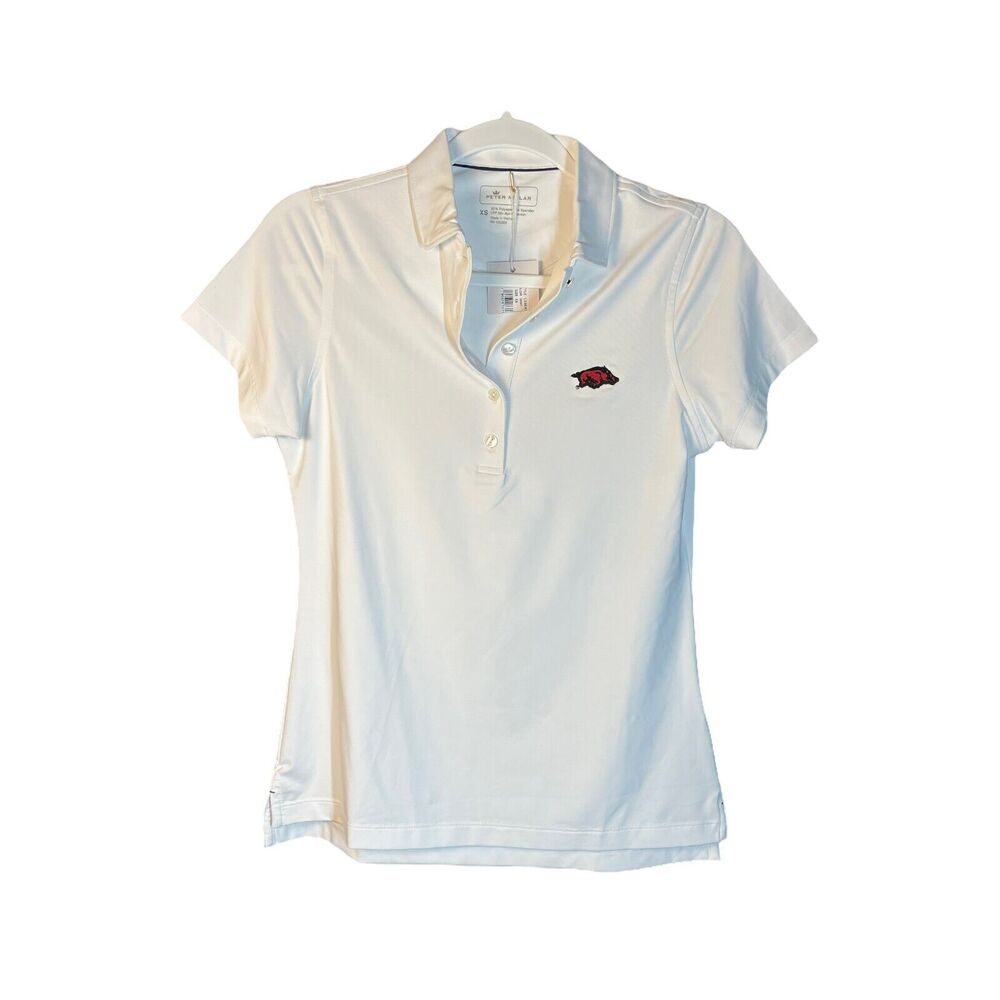 Peter Millar Arkansas Razorbacks Womens Golf Polo XS White‎ Running Hog NWT